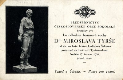 Pozvánka na slavnostní odhalení sochy, zdroj: archiv ČOS