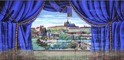 Opona v Jehnědí  s panoramatem Karlova mostu a Hradčan