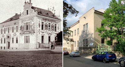 srovnání původního a současného vzhledu chrudimského Tyršova domu; zdroj: koláž idnes.cz