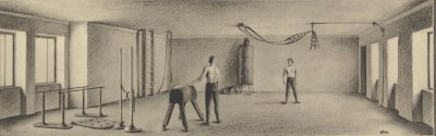 Kresba původní tělocvičny v Malypetrově ústavu, archiv ČOS
