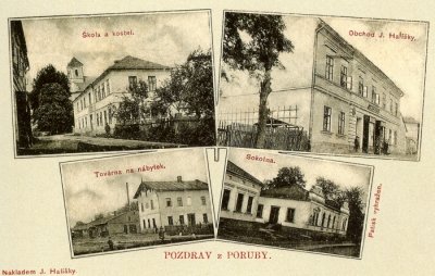 pohlednice Poruby se snímkem sokolovny