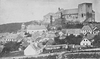 Pohled na Lipnici a hrad před požárem