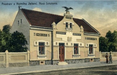 vzhled objektu v roce 1913 (zdroj: bakalářská práce Dagmar Burešové T. J. Sokol Horní Jelení (Filozofická fakulta Univerzity Hradec Králové, 2020))