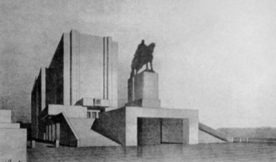 vítězný návrh pomníku z roku 1925; zdroj foto: archiweb.cz