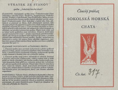 Členský průkaz Sokolská horská chata