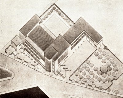 Návrh nové sokolovny od J. Polívky a A. Dryáka, zdroj: Slavnostní list k šedesátému výročí Tělocvičné jednoty Sokol Vršovice 1870–1930