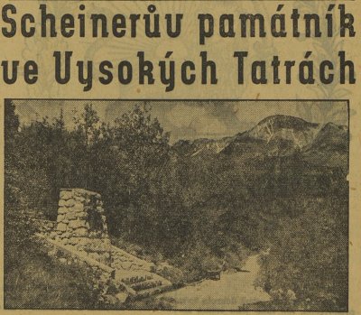 Scheinerův památník ve Vysokých Tatrách, Polední list 12. 7. 1936